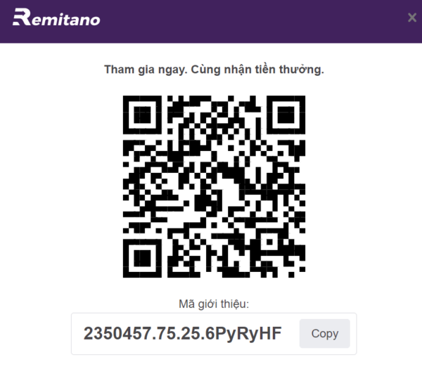 Scan mã QR tạo tài khoản sàn Remitano (Giảm 10% phí giao dịch)