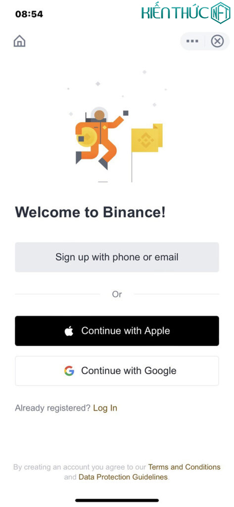 Mở ứng dụng Binance chọn đăng ký bằng Email